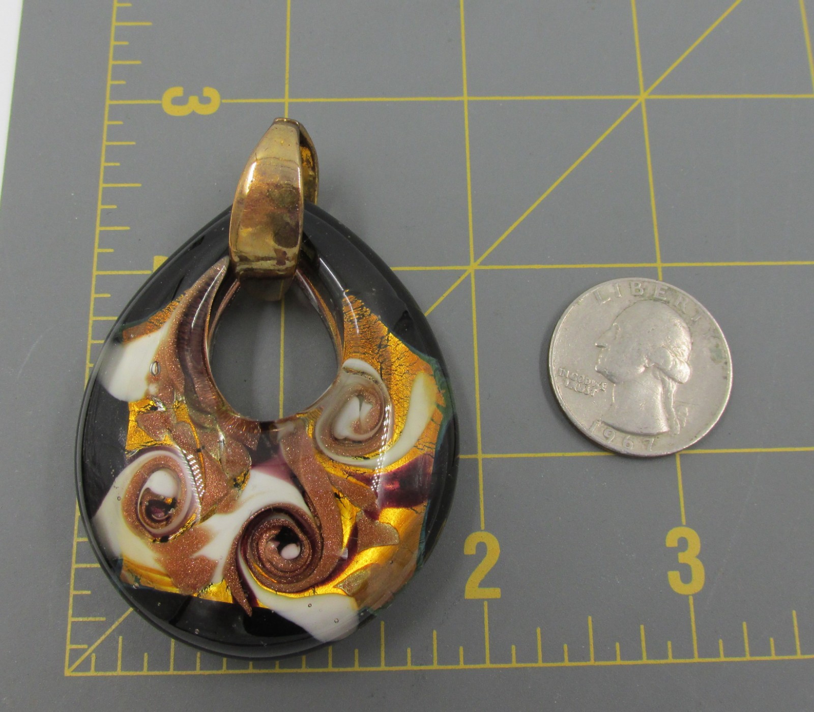 Murano Glass Open Teardrop Multi Colored Pendant Gold Plated Bail Signed