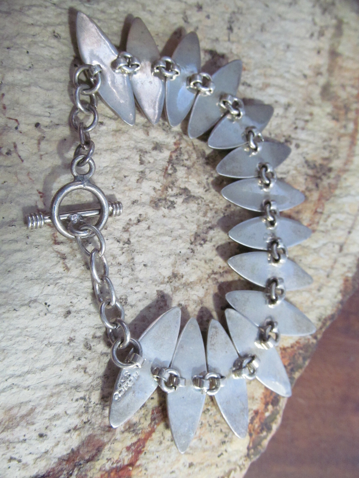 Big Wrist 925 Sterling silver Navette Shaped Link Bracelet Mexico 8 3/4″, 44g