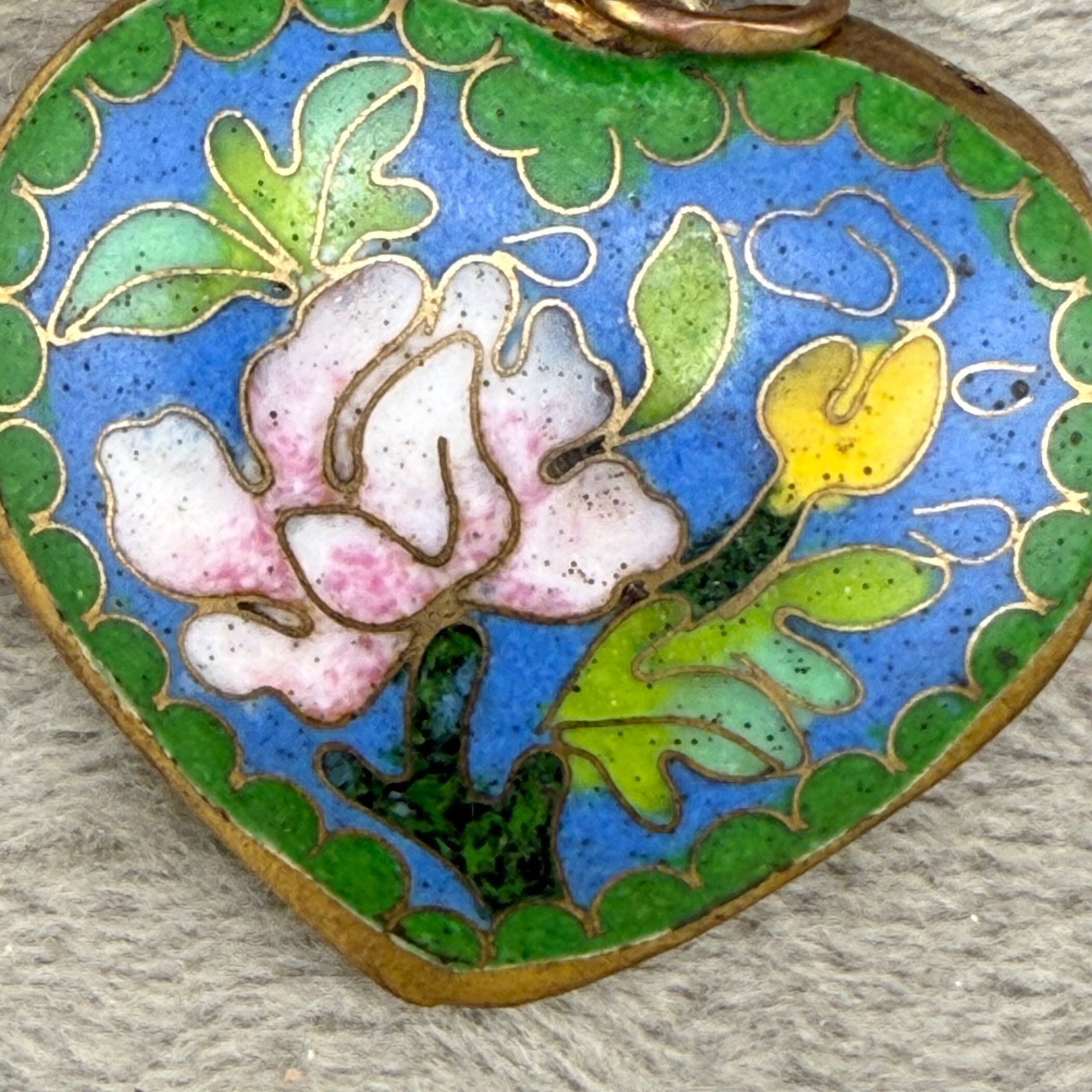 Vintage Cloissone Heart Pendant Gold Tone Enamel Puff Heart Reversible