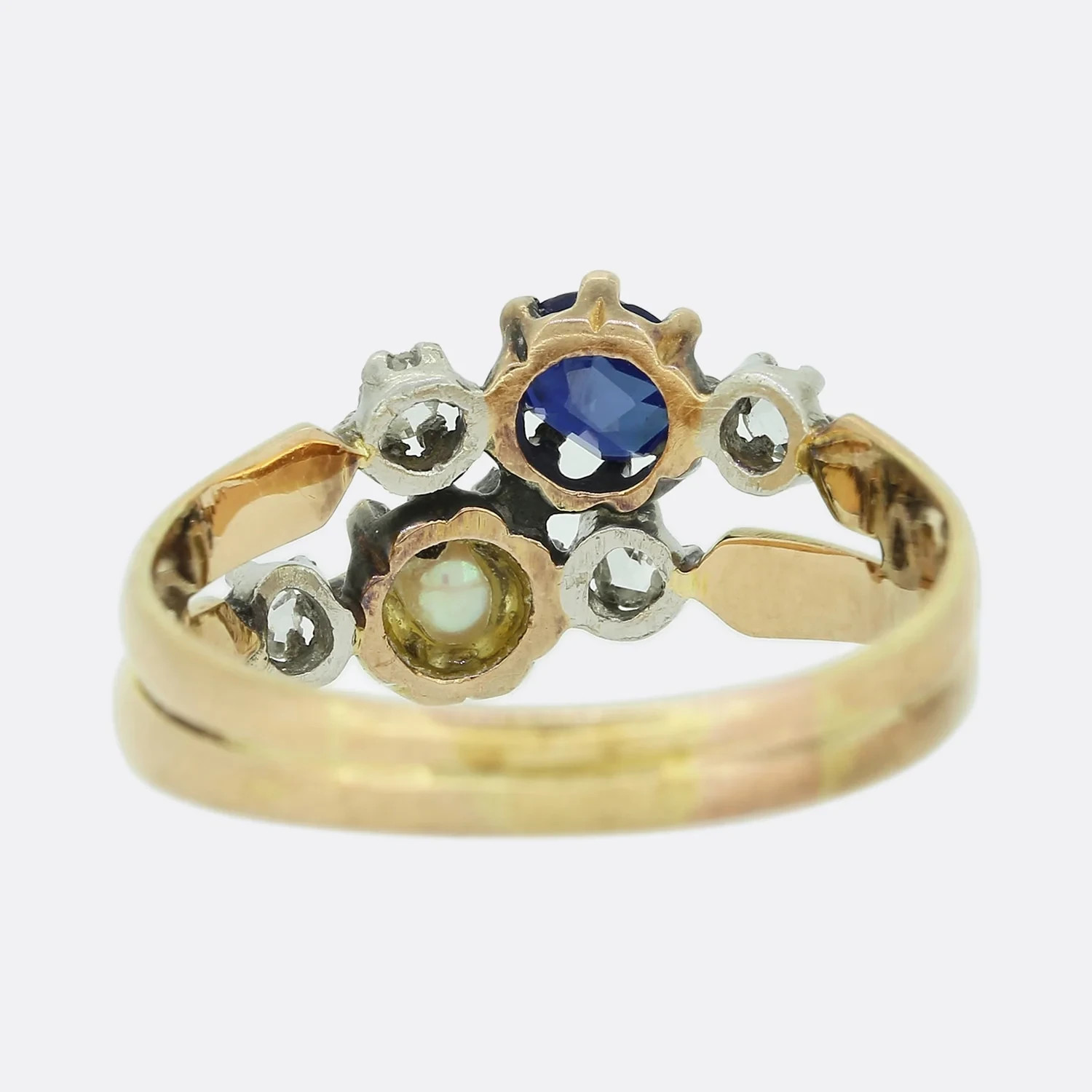 Antique Art Deco Style Victorian Sapphire, pearl & CZ Gift Ring 14K Gold FN Ring