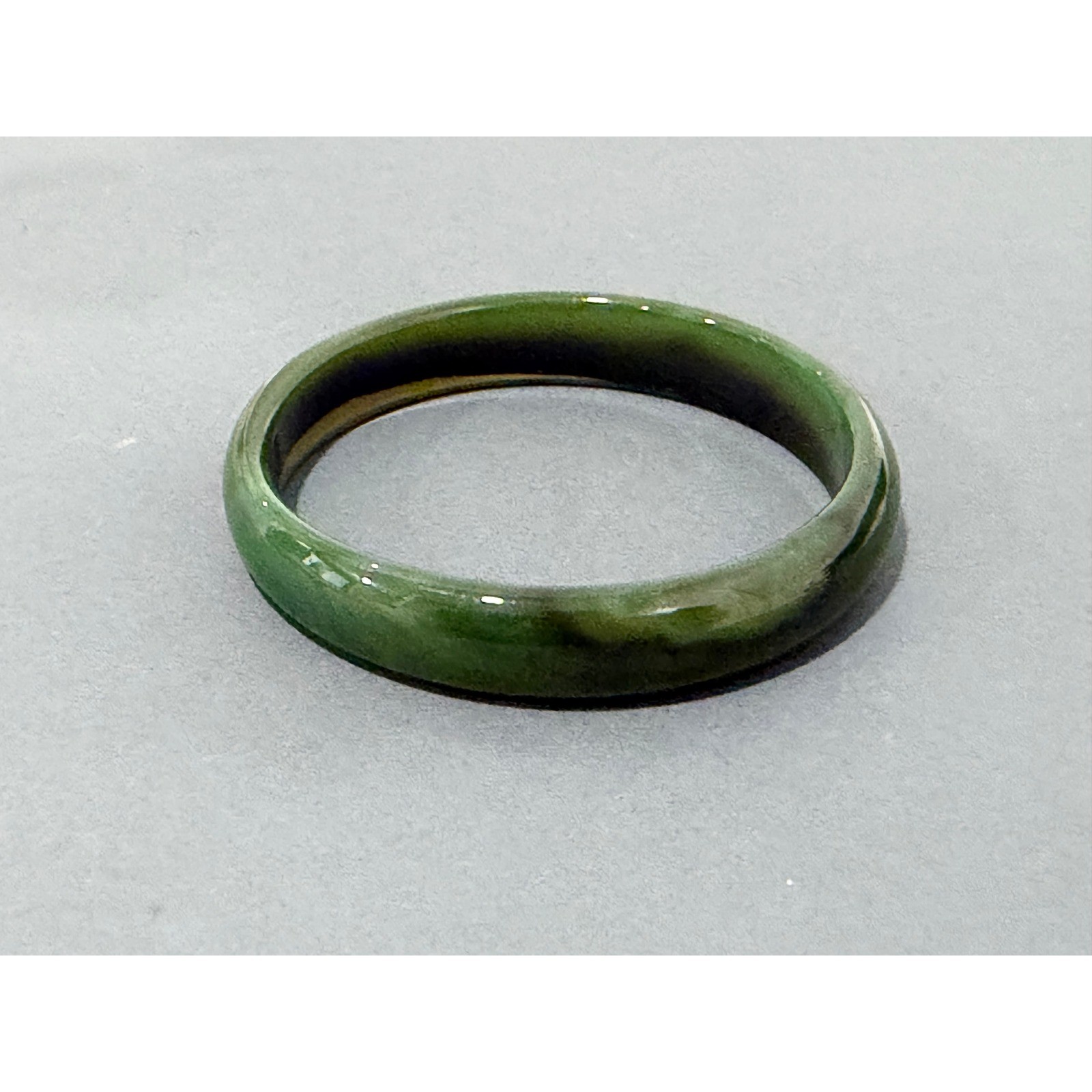 Green Stone Bangle Bracelet Size 6.75 Dark Green Black Streaks