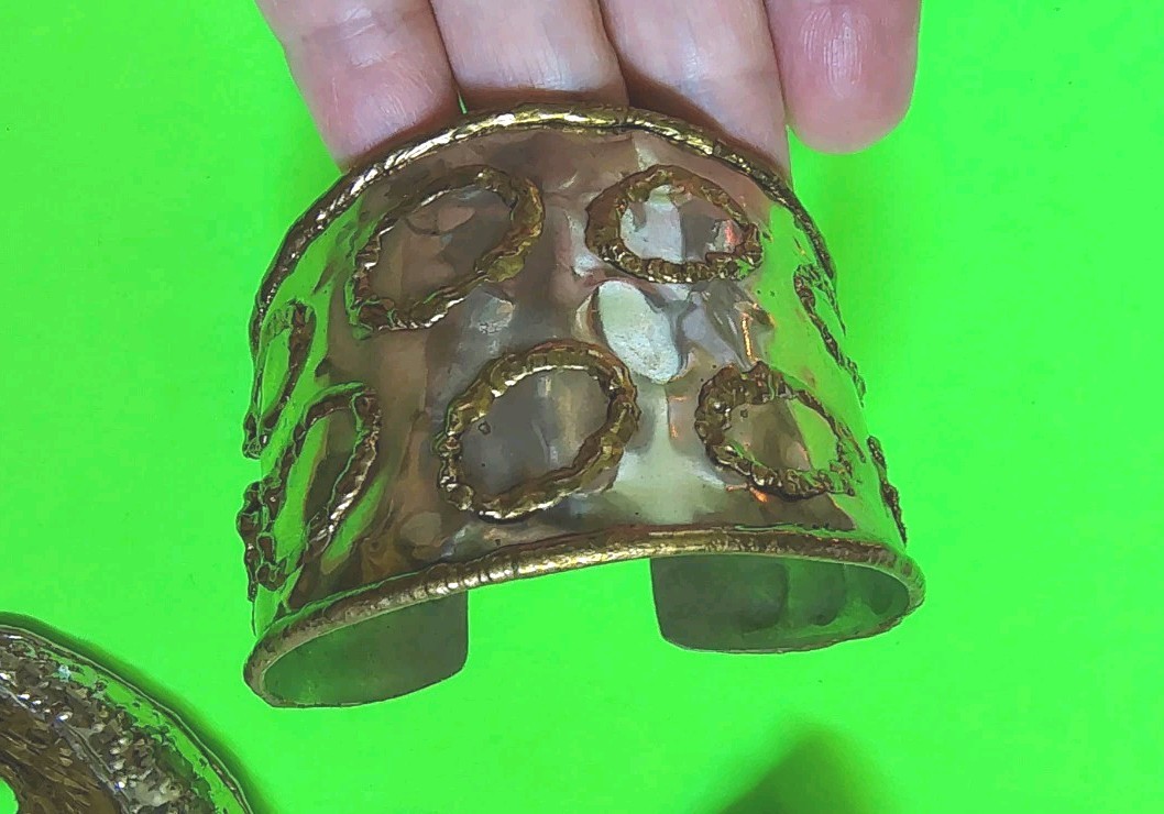 Vintage CUFF BRACELET, EARRINGS & SCARF SLIDE Set in Copper & Silver Tone