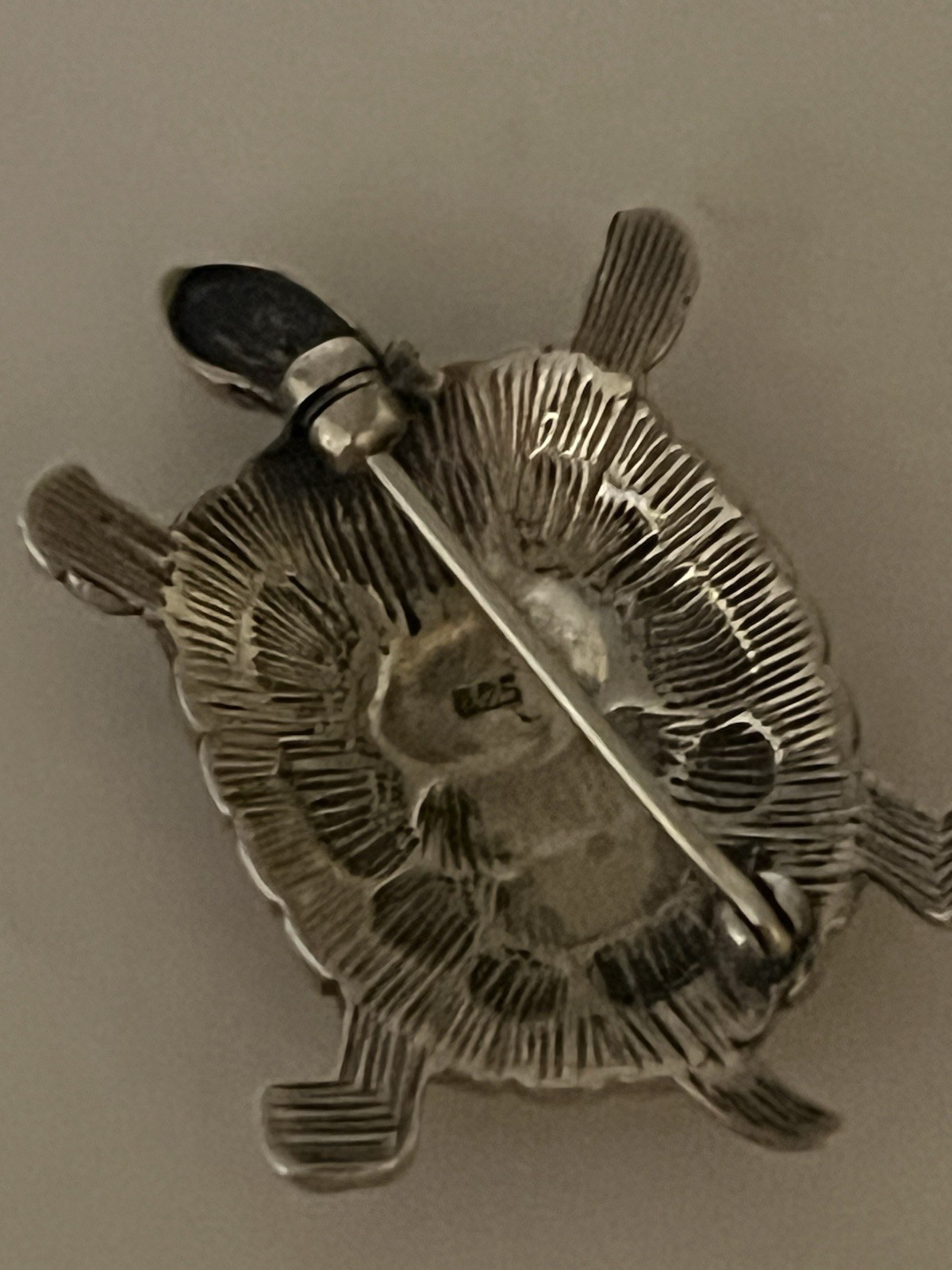 Vintage Sterling Silver 925 Turtle Pendant Charm Marcasite