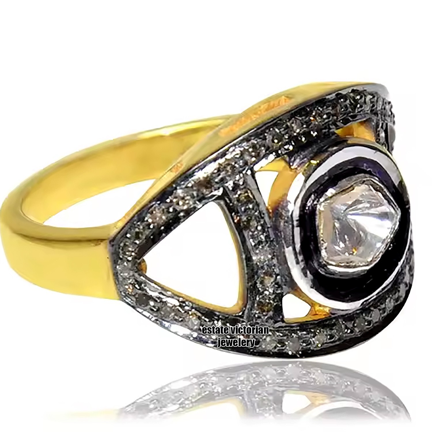 1.24ctw Genuine Old Mine Rose Antique Cut Diamond Victorian Silver Ring Jewelry
