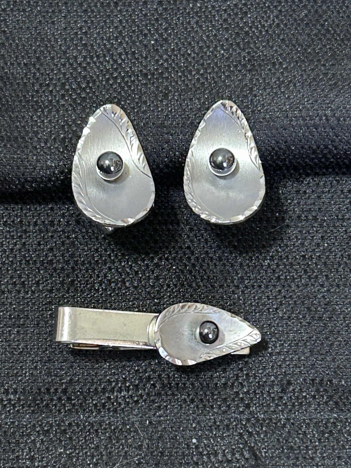 Vintage 925 Sterling Silver Classic Set Cuff Links & Tie Clip ~ Signed STERLING