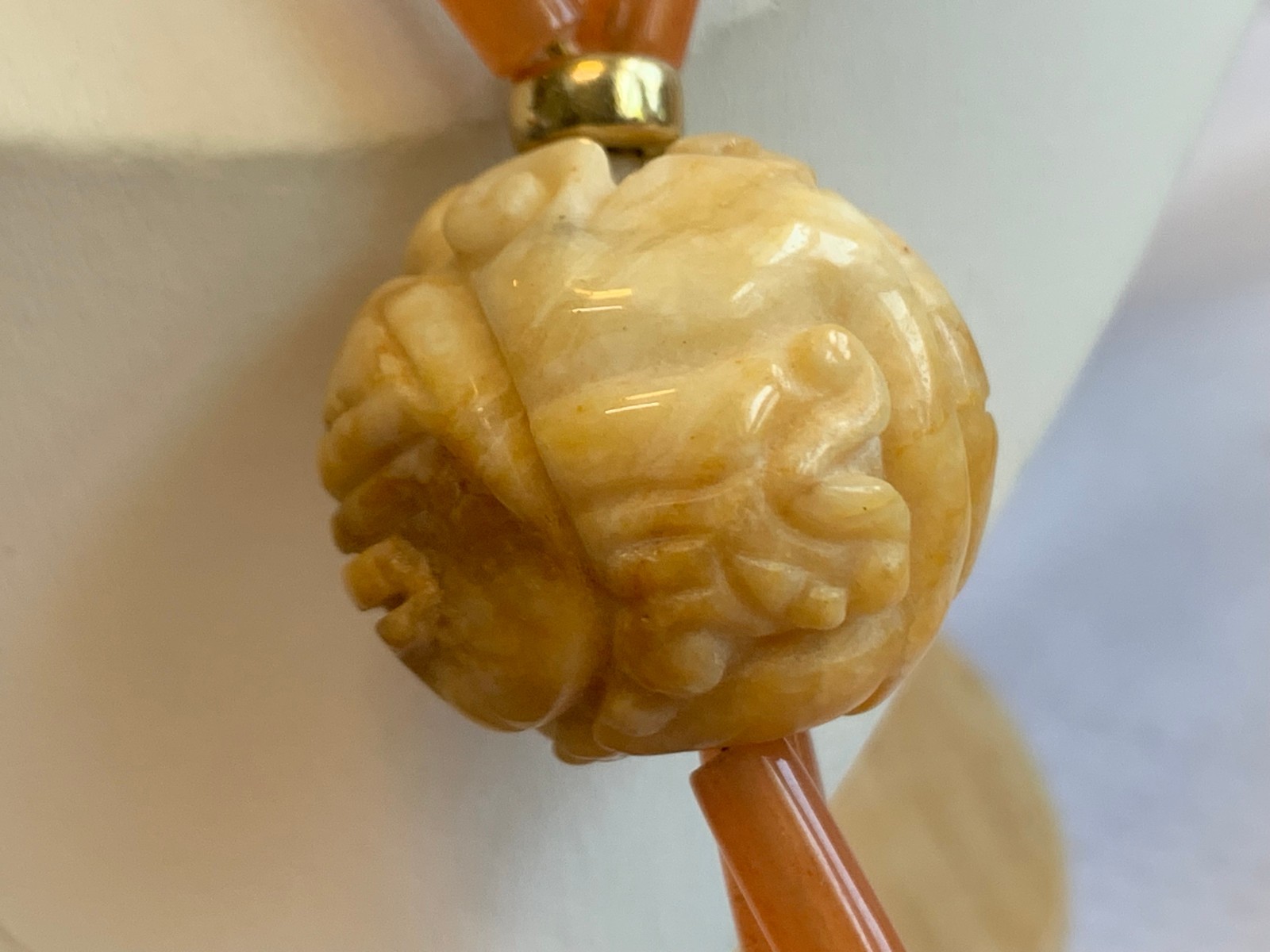 Vtg Jade Tigers Eye Necklace 23″ Fashion Jewelry Carved Pendant Hook Clasp