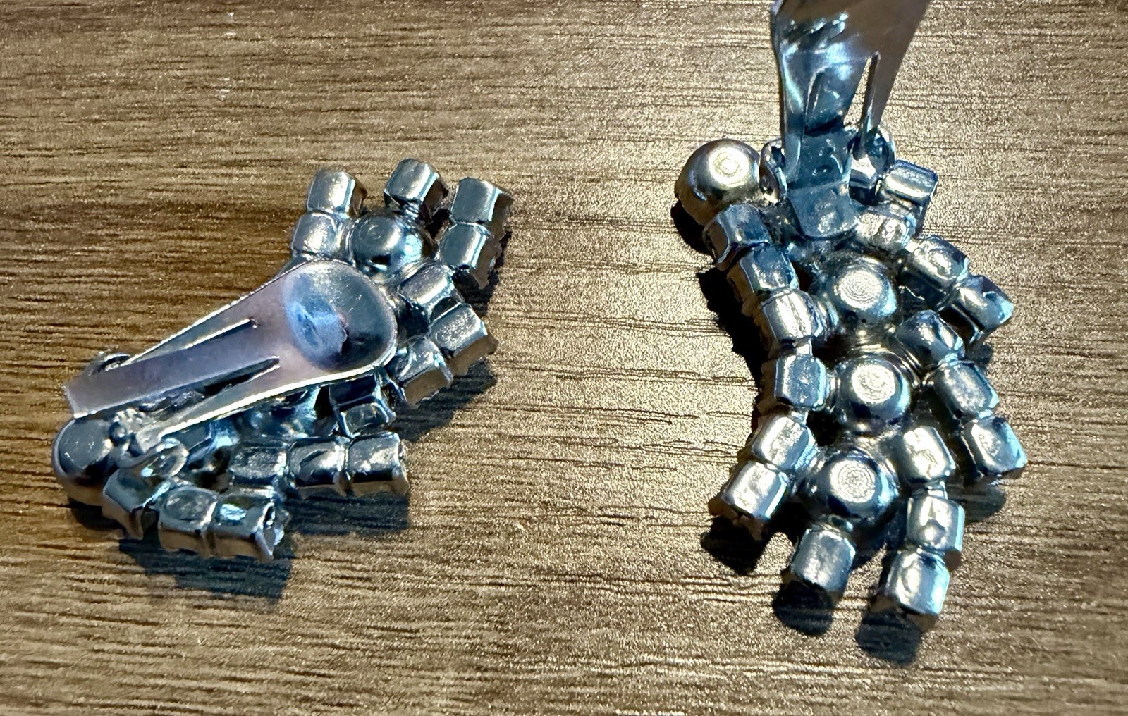 Silver Tone Clear Crystal Cluster Clip-On Earrings Round White/Colorless Stones