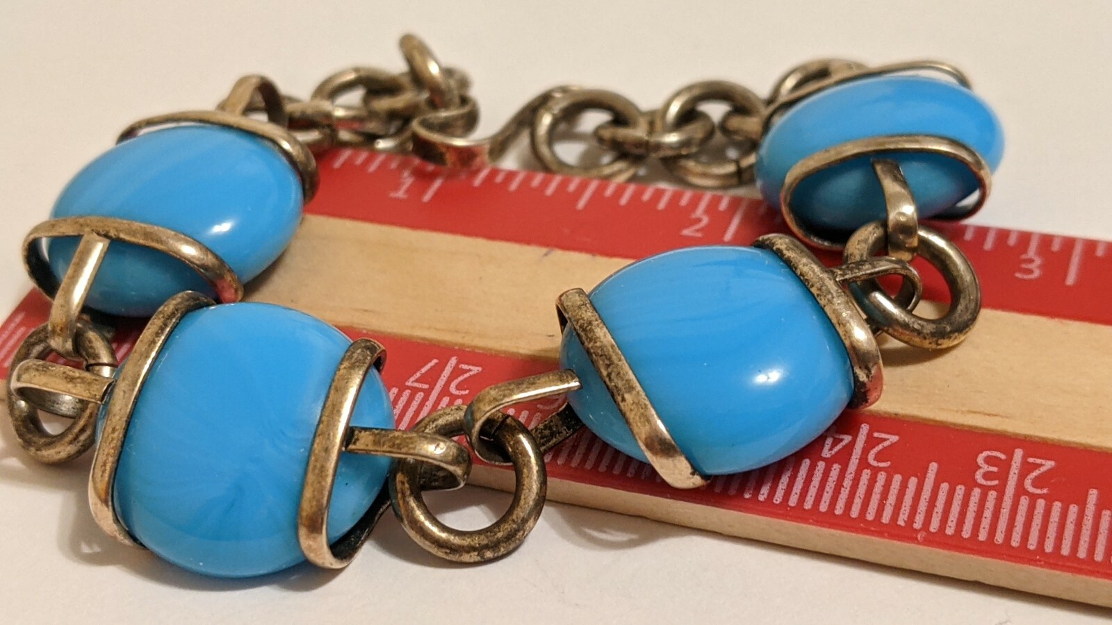 VINTAGE STERLING SILVER MEXICO BRACELET BLUE STONES ABOUT 8 3/4″ SIGNED MEX 925