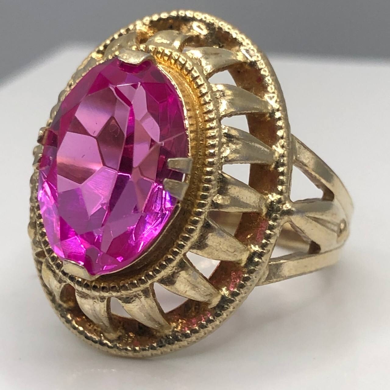 Vintage Gilt Soviet Ring Silver 875 Women Jewelry