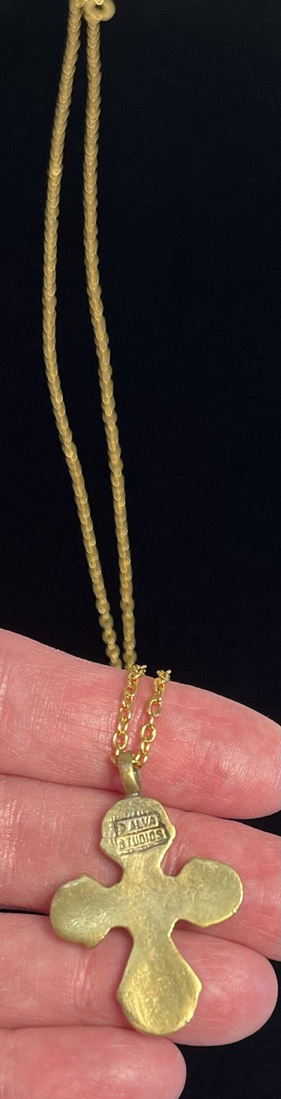 Vintage CROSS Alva Studios Museum Religious Pendant Gold Tone 24″ Necklace