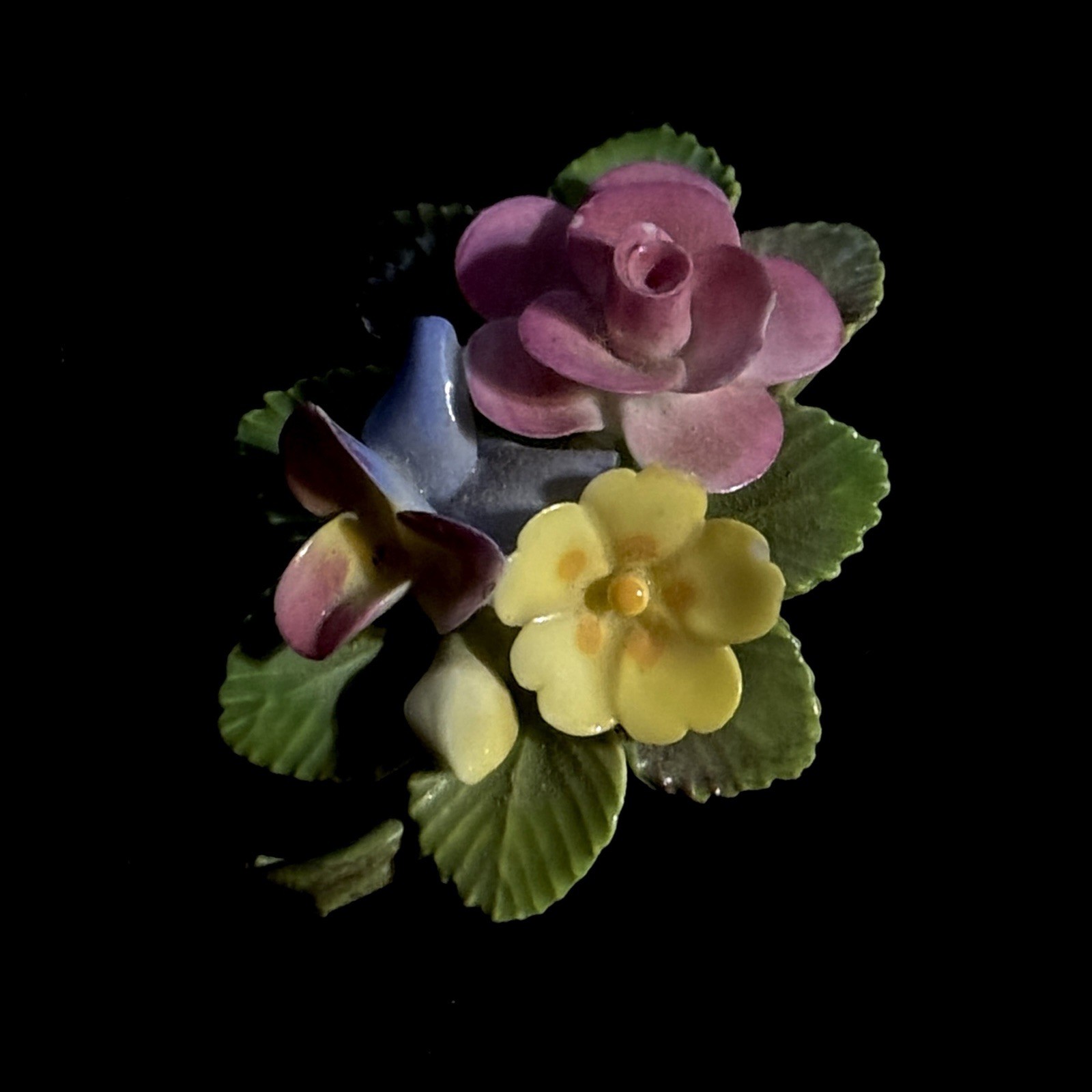 Cara Staffordshire Floral Brooch-1930s English Bone China Porcelain
