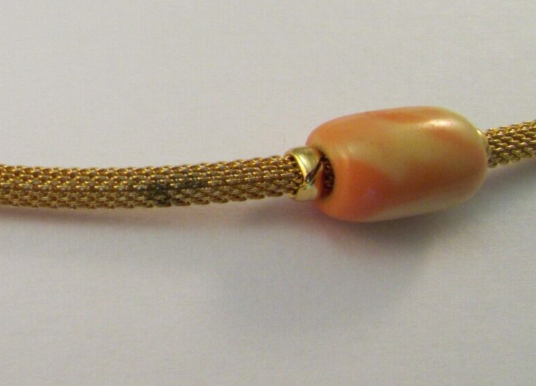 Vintage CROWN TRIFARI Gold Tone Mesh Rope Necklace Cream/Orange Beads READ