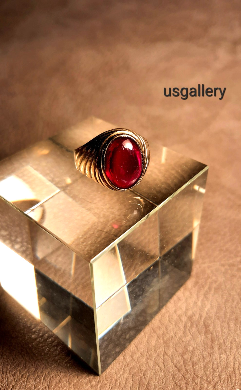 VTG 18 K GOLD, RUBY, CARBOUCHON RING,SIZE 7 3/4