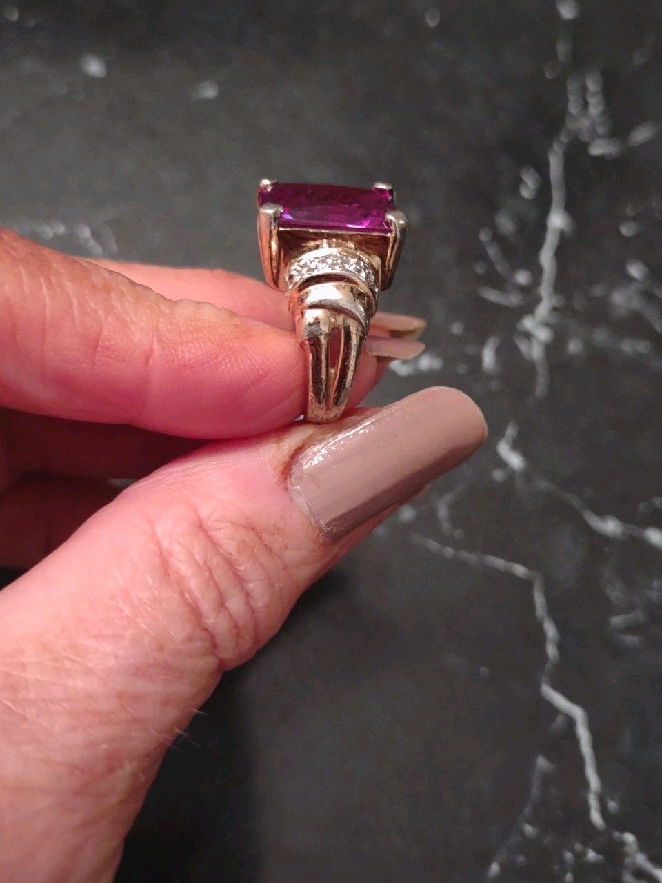 Vintage Lab Created Amethyst Ring Gold-Plated .925 Sterling Silver Size 5 1/2
