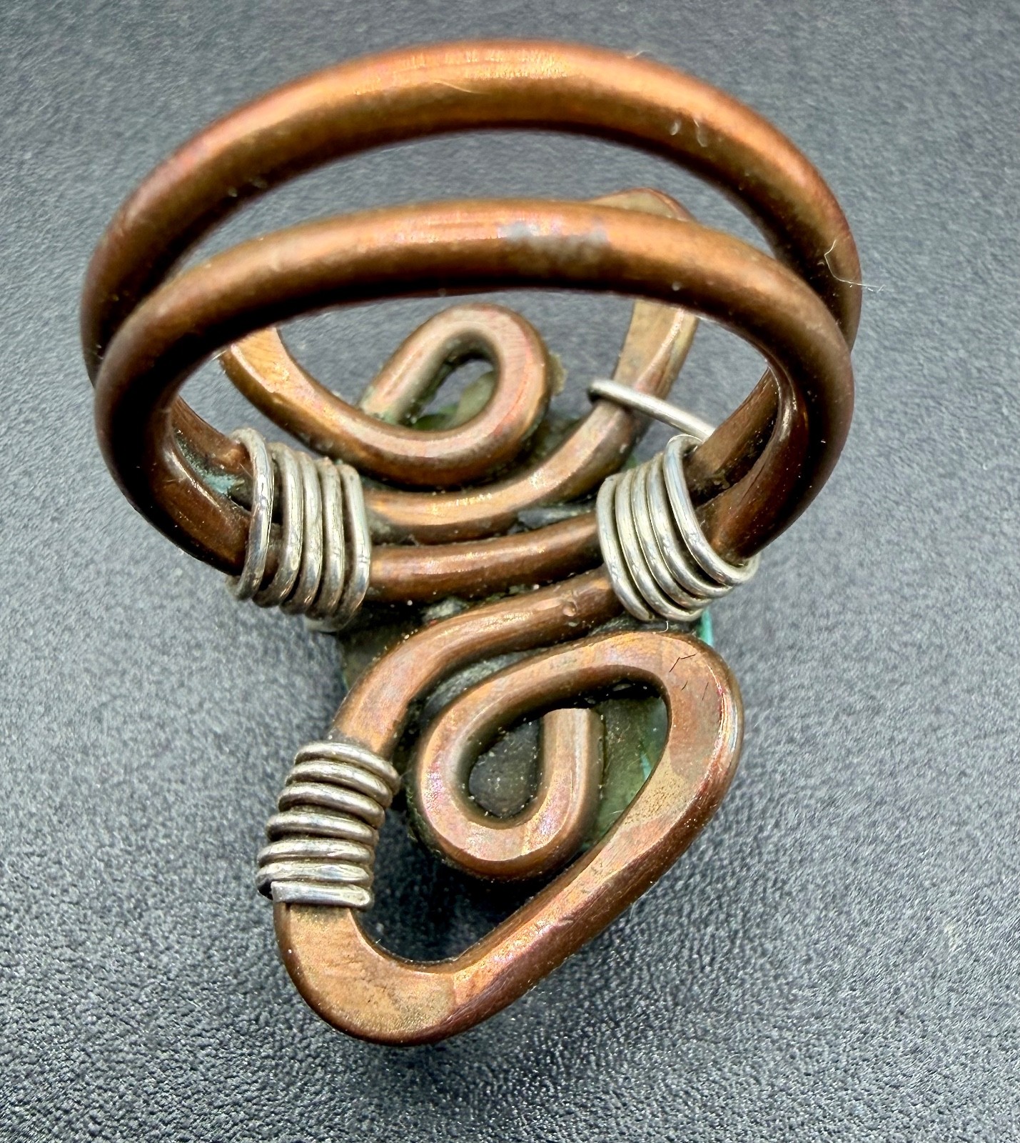 Artisan Mixed-Metal Copper Turquoise Wire Sterling Silver Wrapped Ring Sz 6