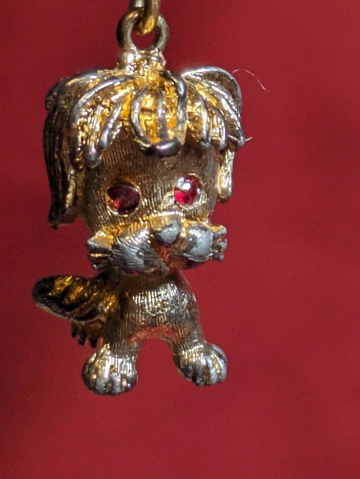 Vintage Gold Toned Lion Pendant Charm Red Rhinestones Eyes – No Chain Included