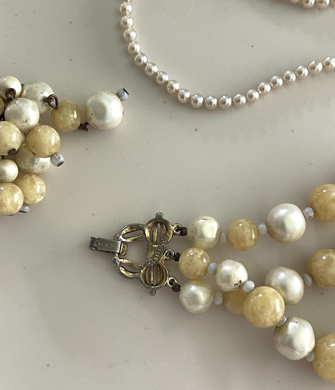 VINTAGE Marvella Jewelry LOT Faux Pearls Necklace, Earrings Rhinestone brooch