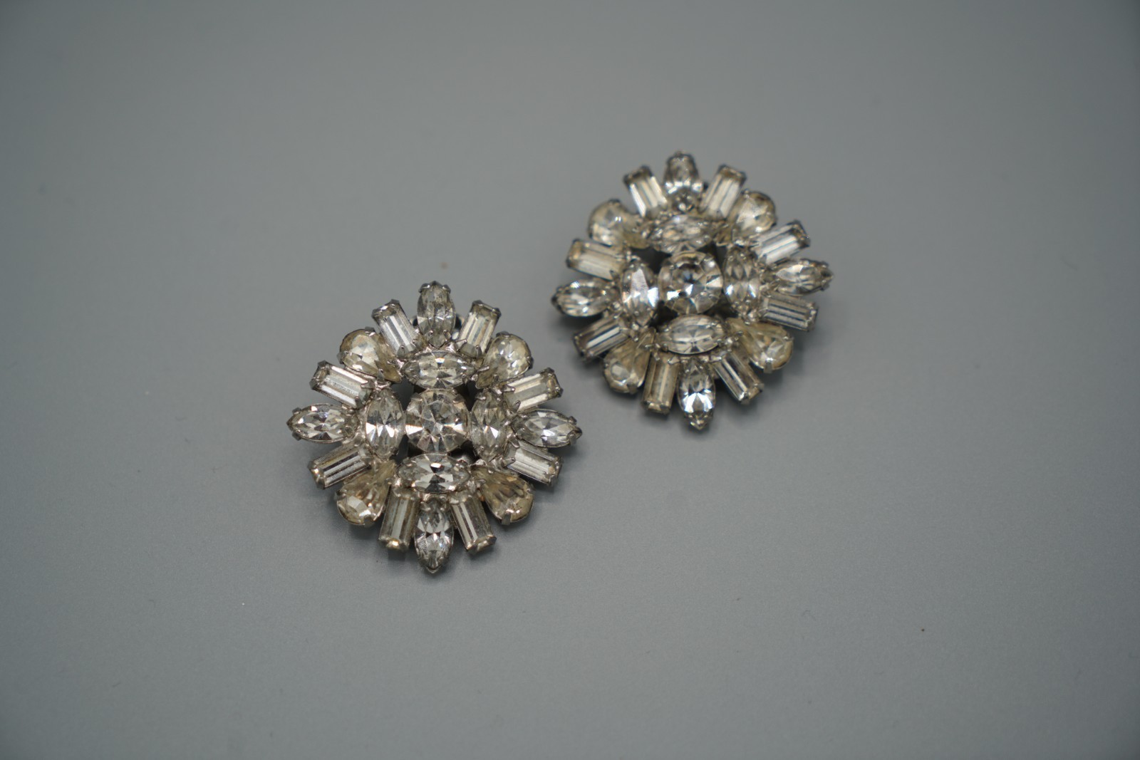 Vintage Rhinestone Clip On/ Screw Back Earrings-Clear/Silver-Topaz/Citrine Color