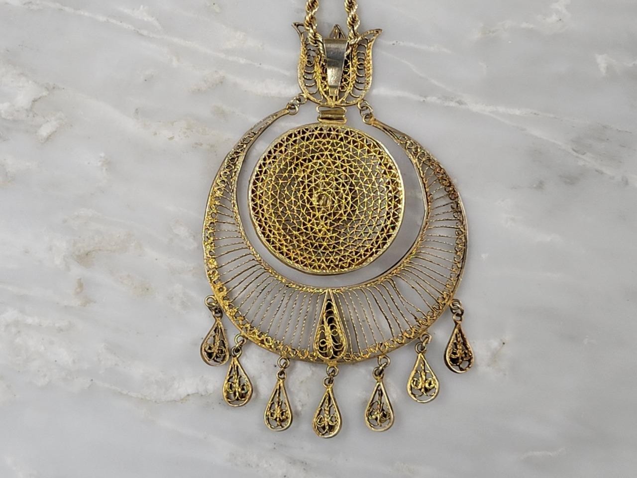 GP Sterling Silver Filigree Nefertiti Egyptian Necklace 24″ ~ 44g ~ 8-I781