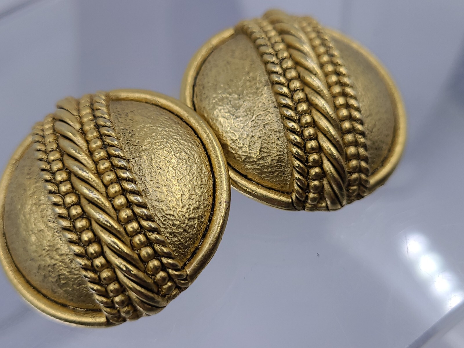 Vintage 80’s Heavy Large Dome Twist Gold-Tone Orena Paris Clip-on Earrings
