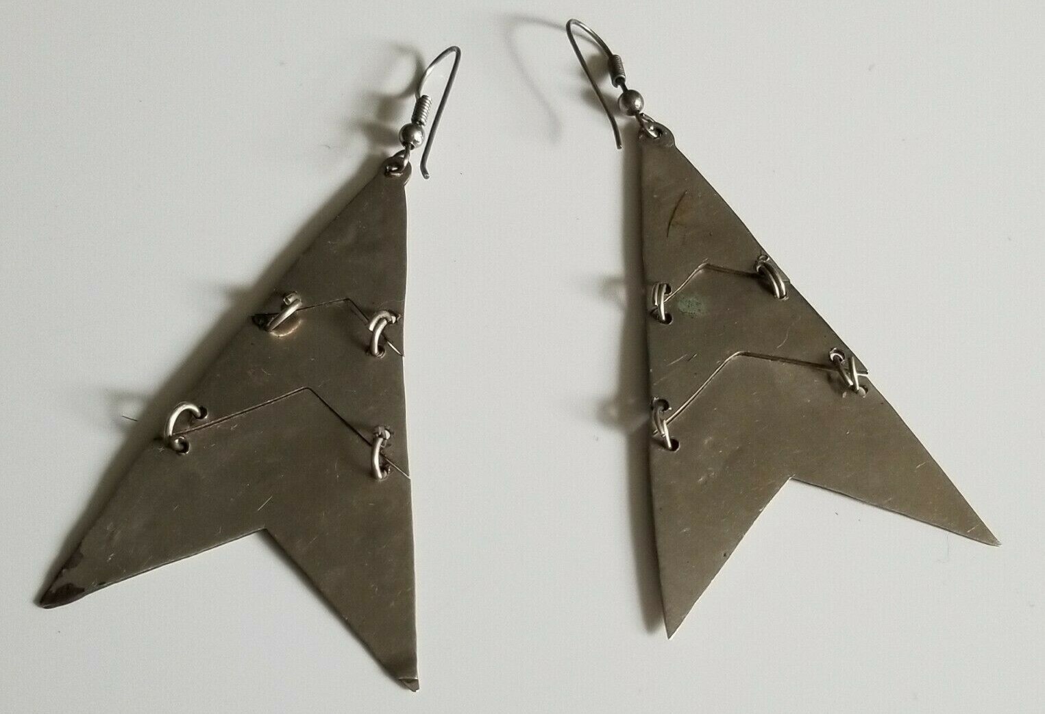 Vintage 80’s New Mexico 3 tiered triangular Silver Earrings Paua Abalone Shell 