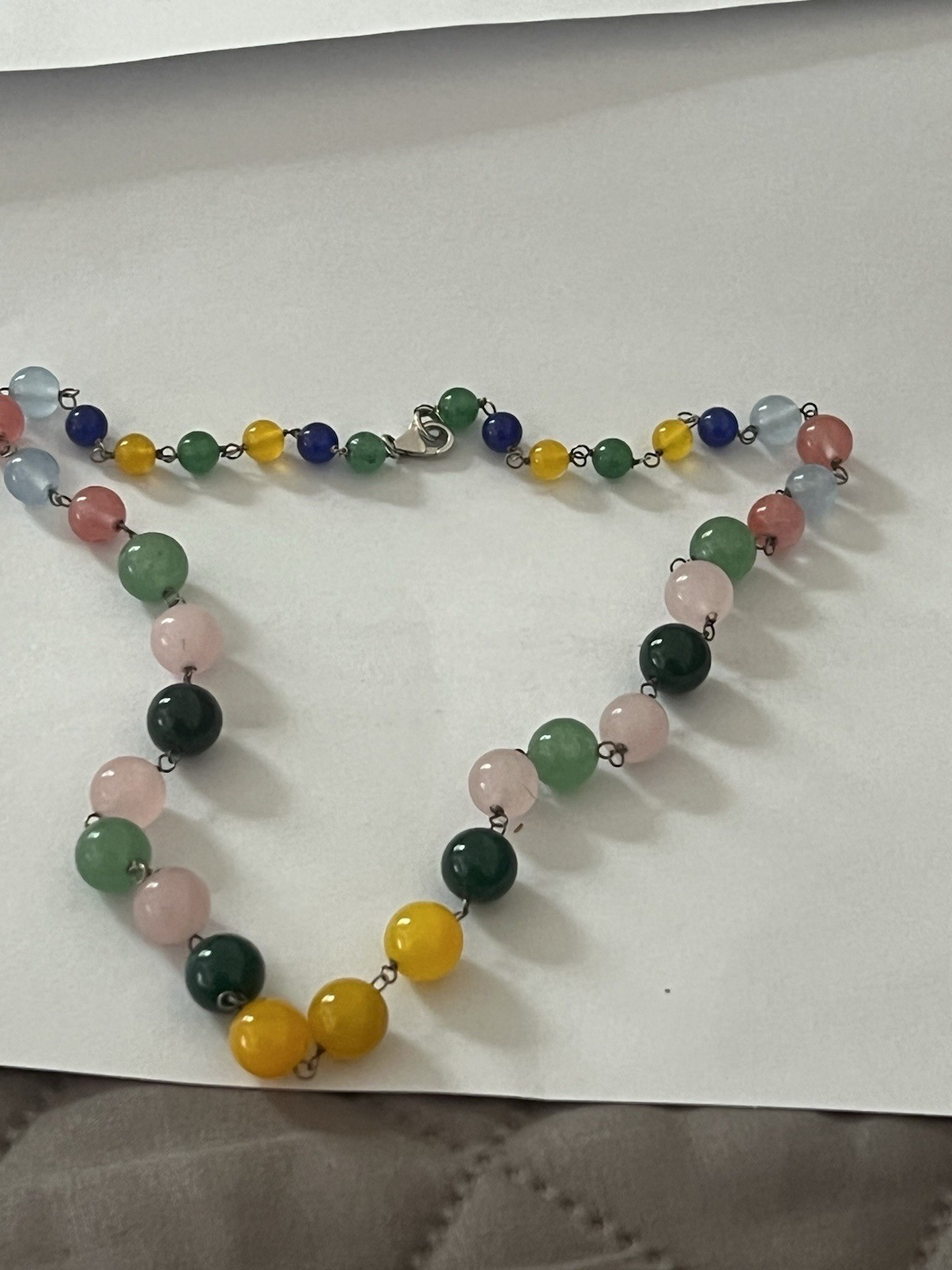 Vintage hand-knotted necklace strand of Vibrant Multi Colored Stones 925 Clasp