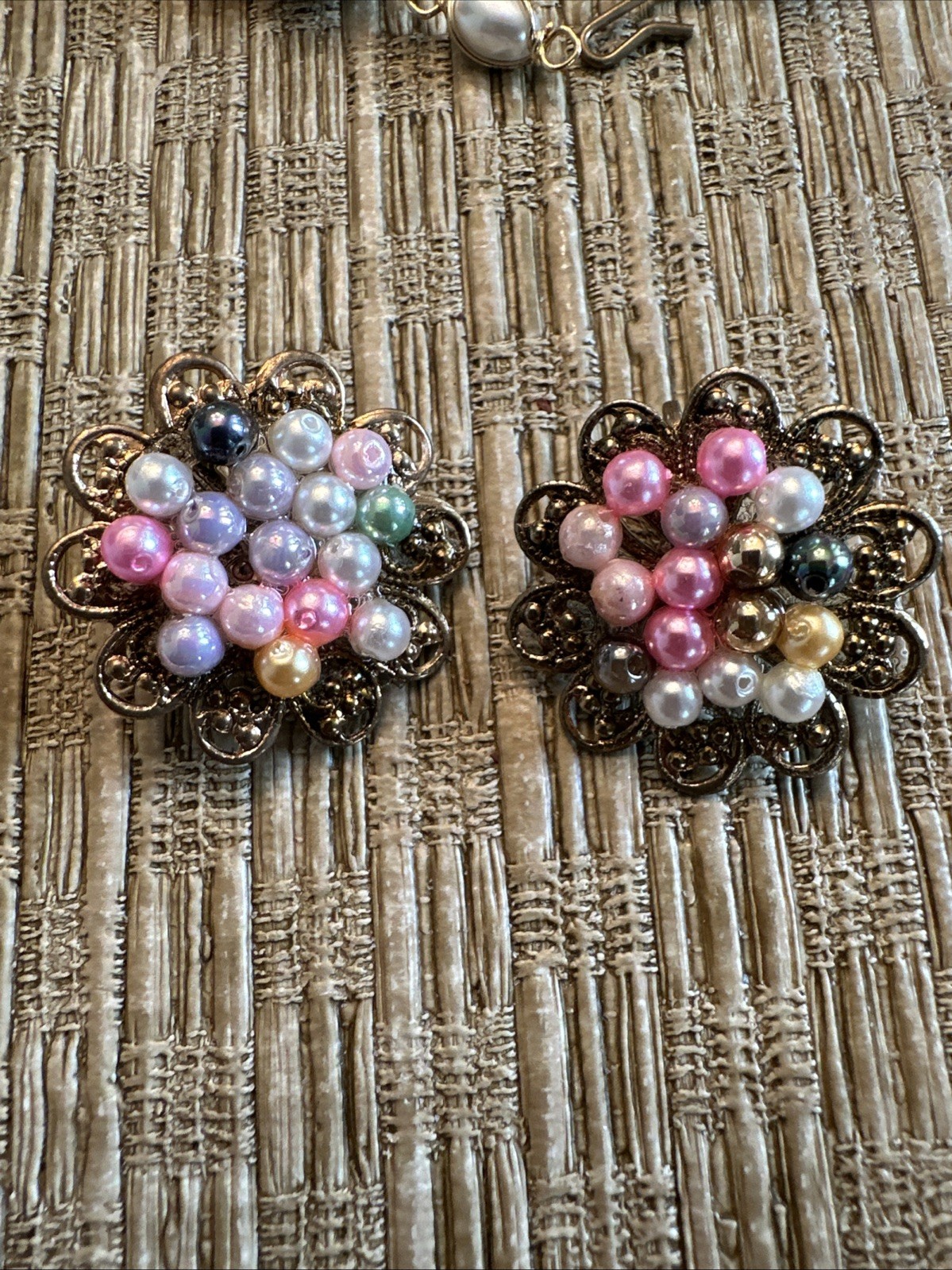 Vintage Style Beaded Necklace and Earings handmade beaded multi colored