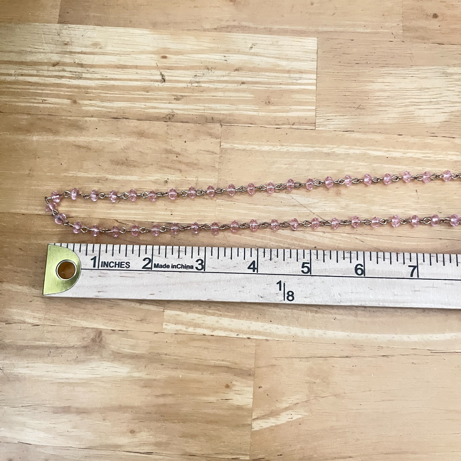Vintage Y2K Pink Faceted Crystal Beaded Rosary Style Chain Necklace Gold Tone