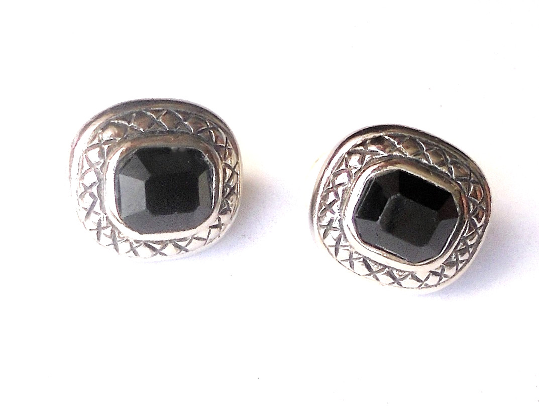 Vintage Gay Boyer Black Glass and Silver Tone Earrings