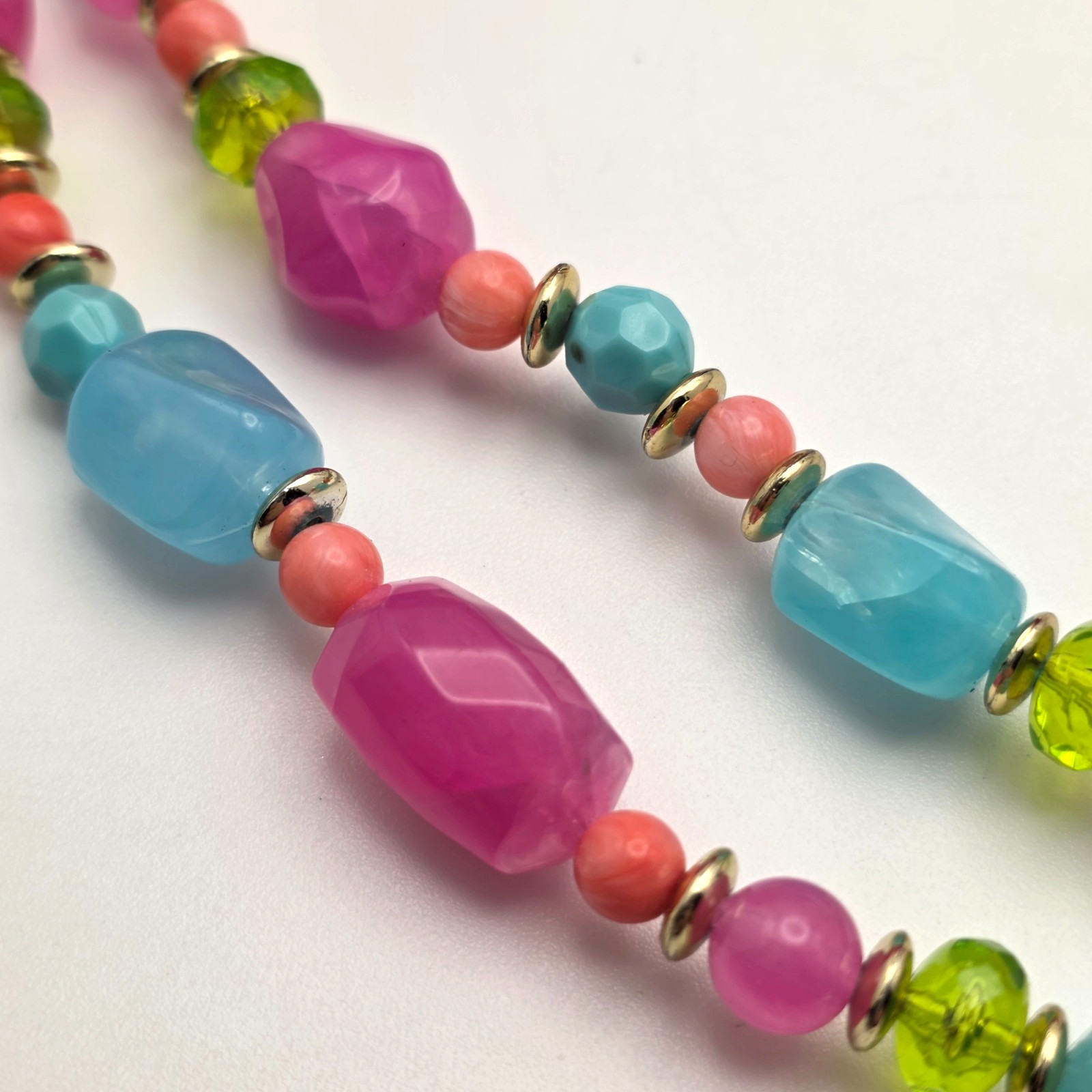Vintage Fruit Salad Lucite Bead Necklace Double Strand Layered Pastel 22 in Adj.
