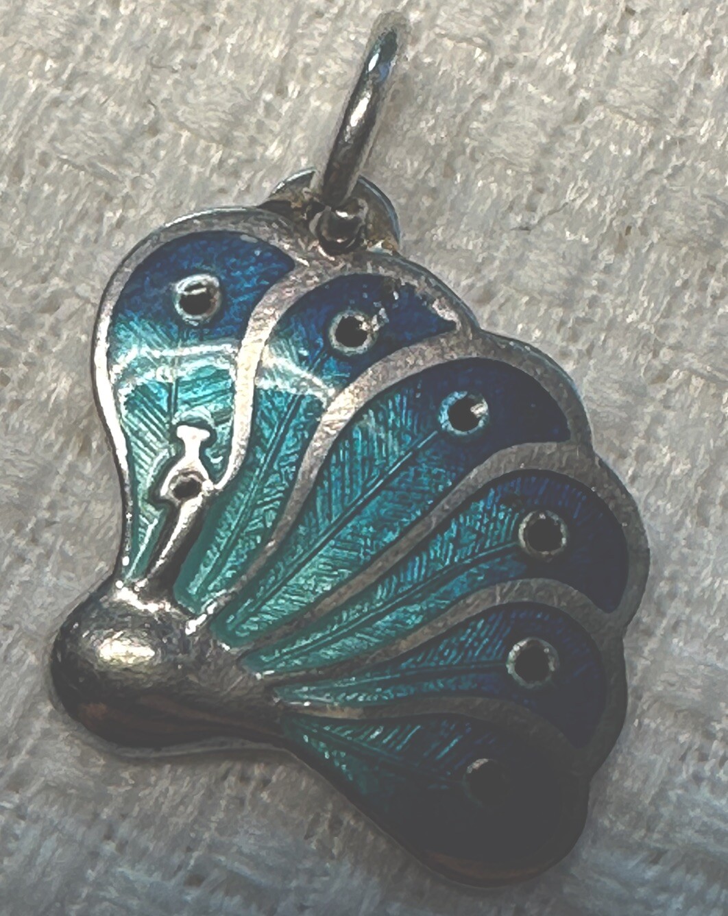 Ramirez 980 Silver Peacock Blue Guilloche Enamel Charm/Pendant & Post Earrings