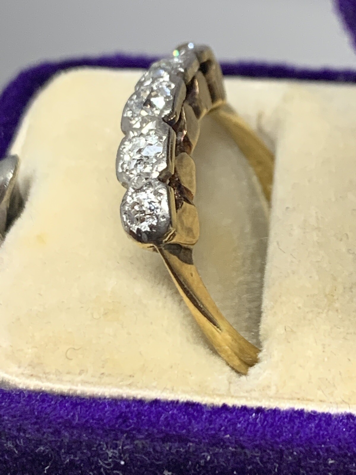 Antique Old Mine Cut 0.35ctw 18k Yellow Gold With Platinum Plate 5 Diamond Ring