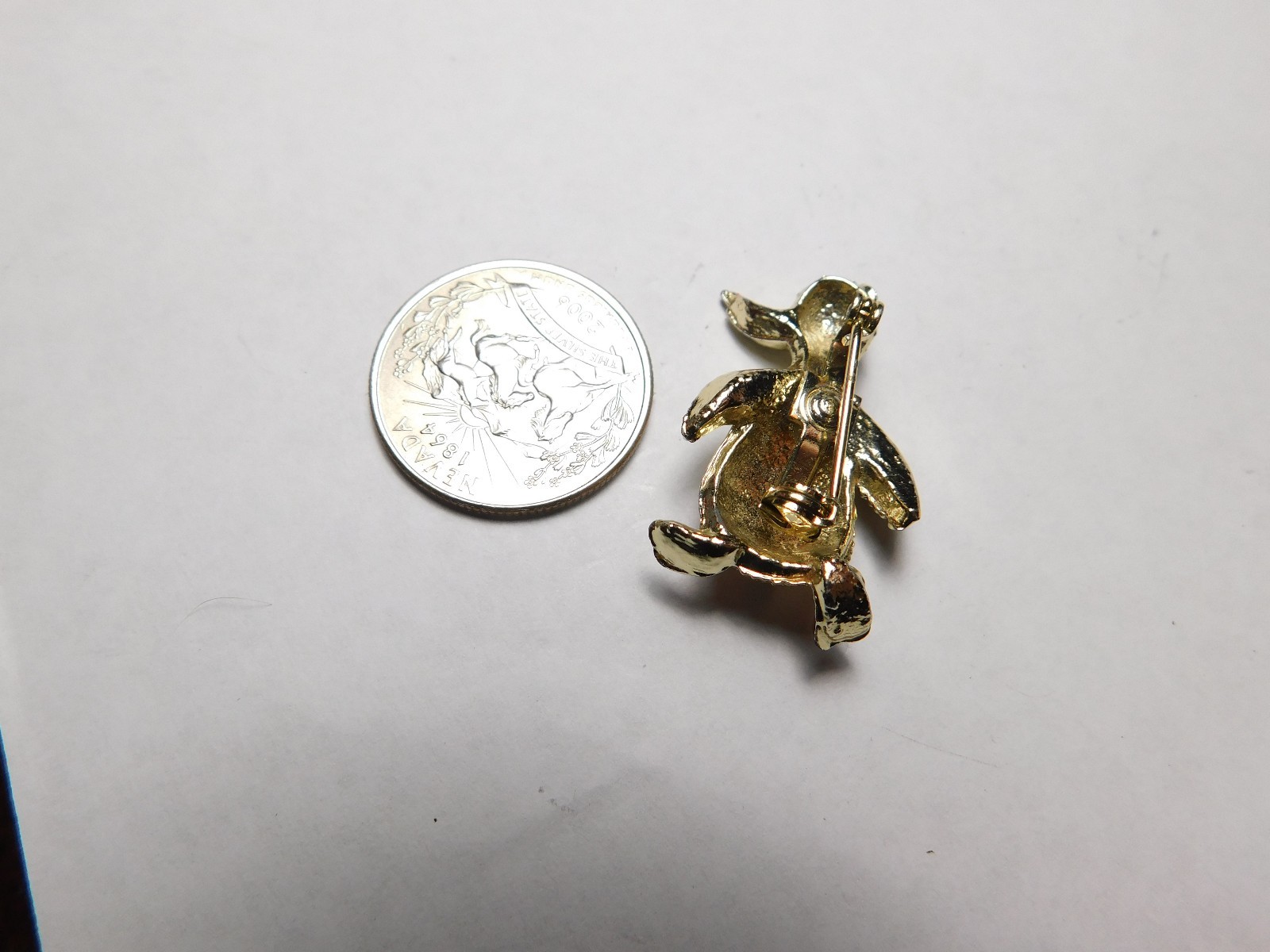 Unique Cream Orange Enamel Penguin Textured Gold Tone Figural Brooch Vintage