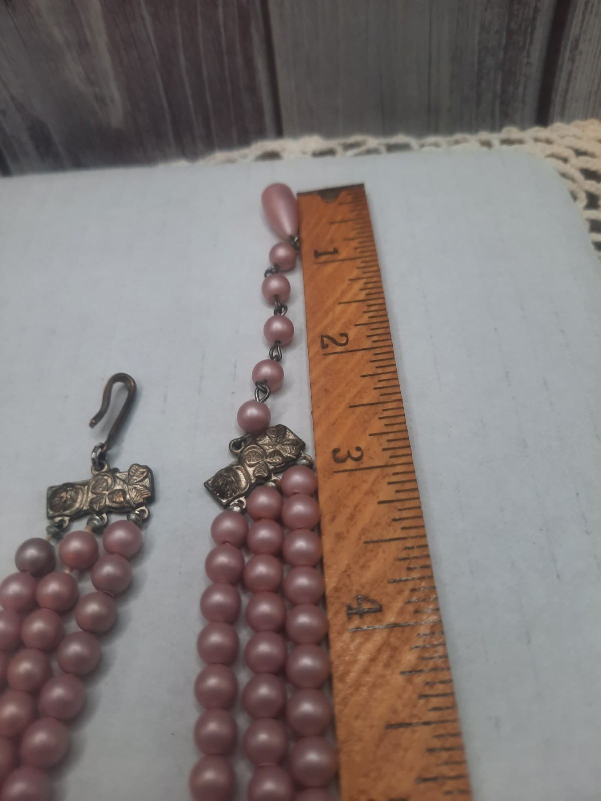 Vintage 3 Strand Adjustable Collar Necklace Clip On Earrings faux pearls beads