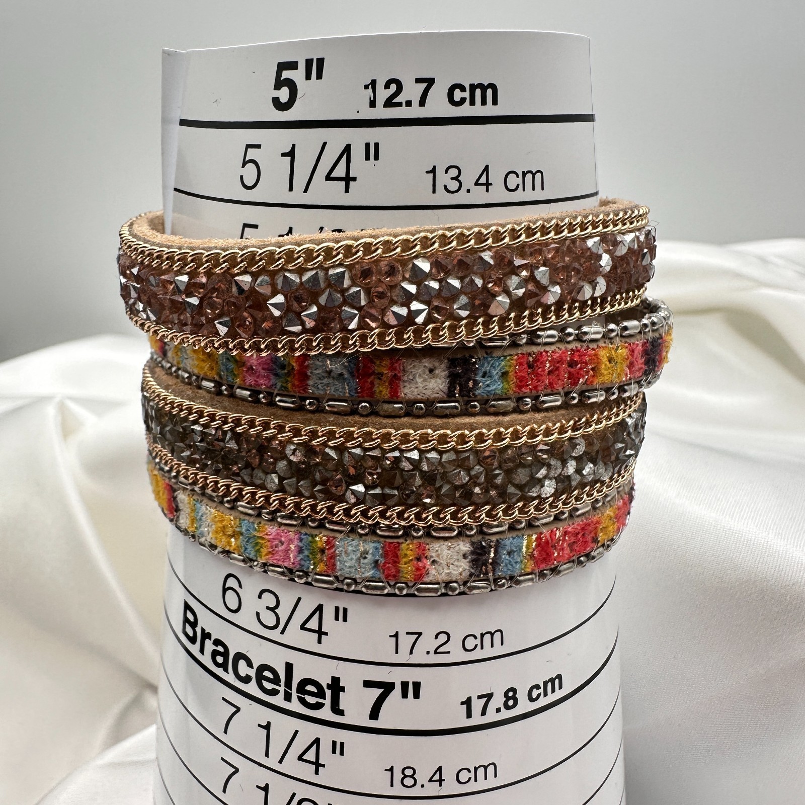Vintage 90s Multi-Strand Wrap Bracelet Glass Fabric Statement Fashion Jewelry