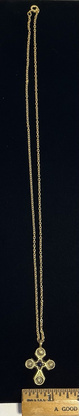 Vintage CROSS Alva Studios Museum Religious Pendant Gold Tone 24″ Necklace