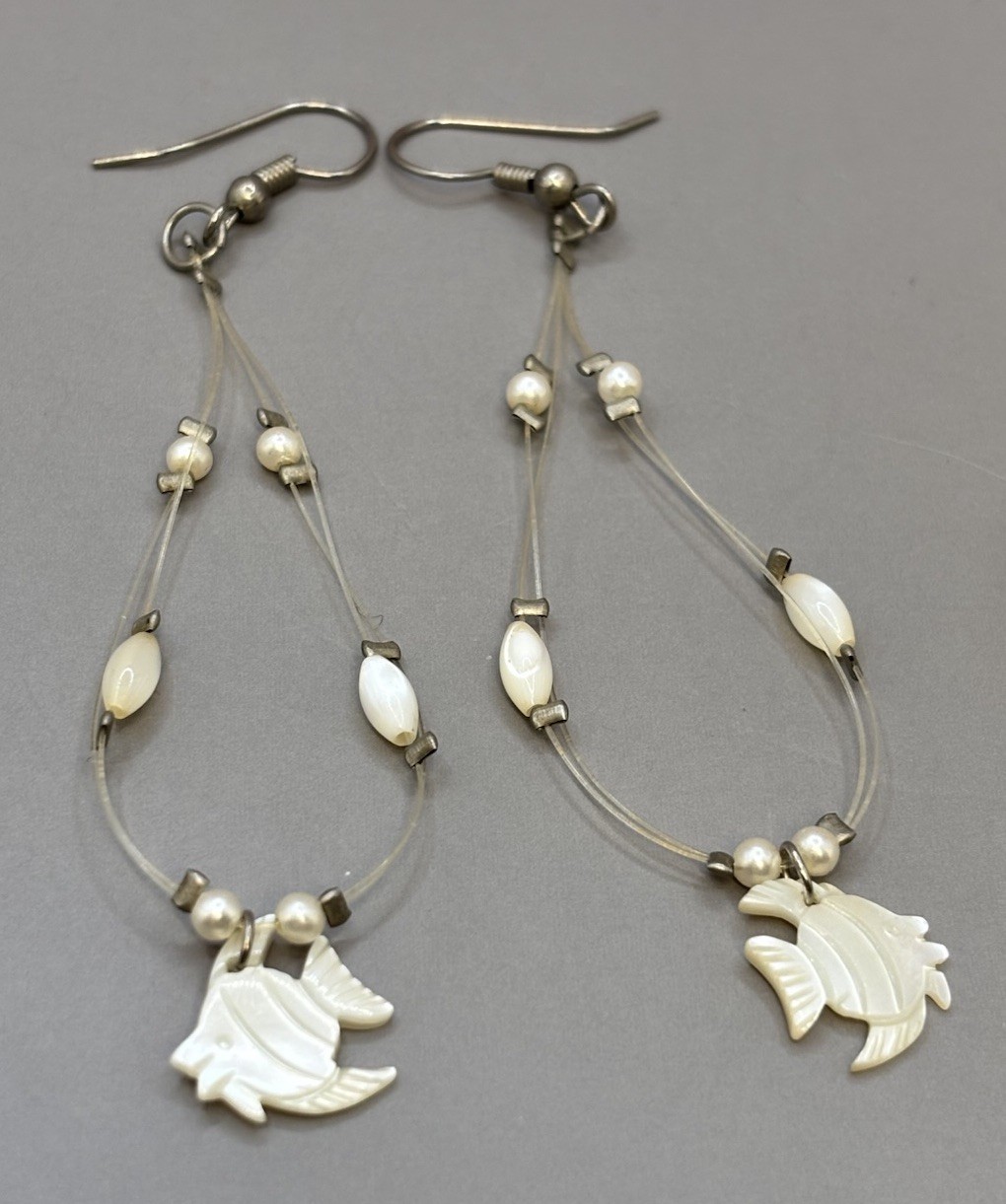 Earrings Lot MOP Shell Acrylic Hook Dangle Seashell Leaf Fish