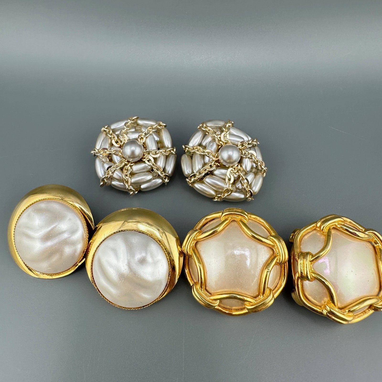 Vintage Faux Pearl Earrings Lot Round Chunky Statement Gold Tone Some Signed