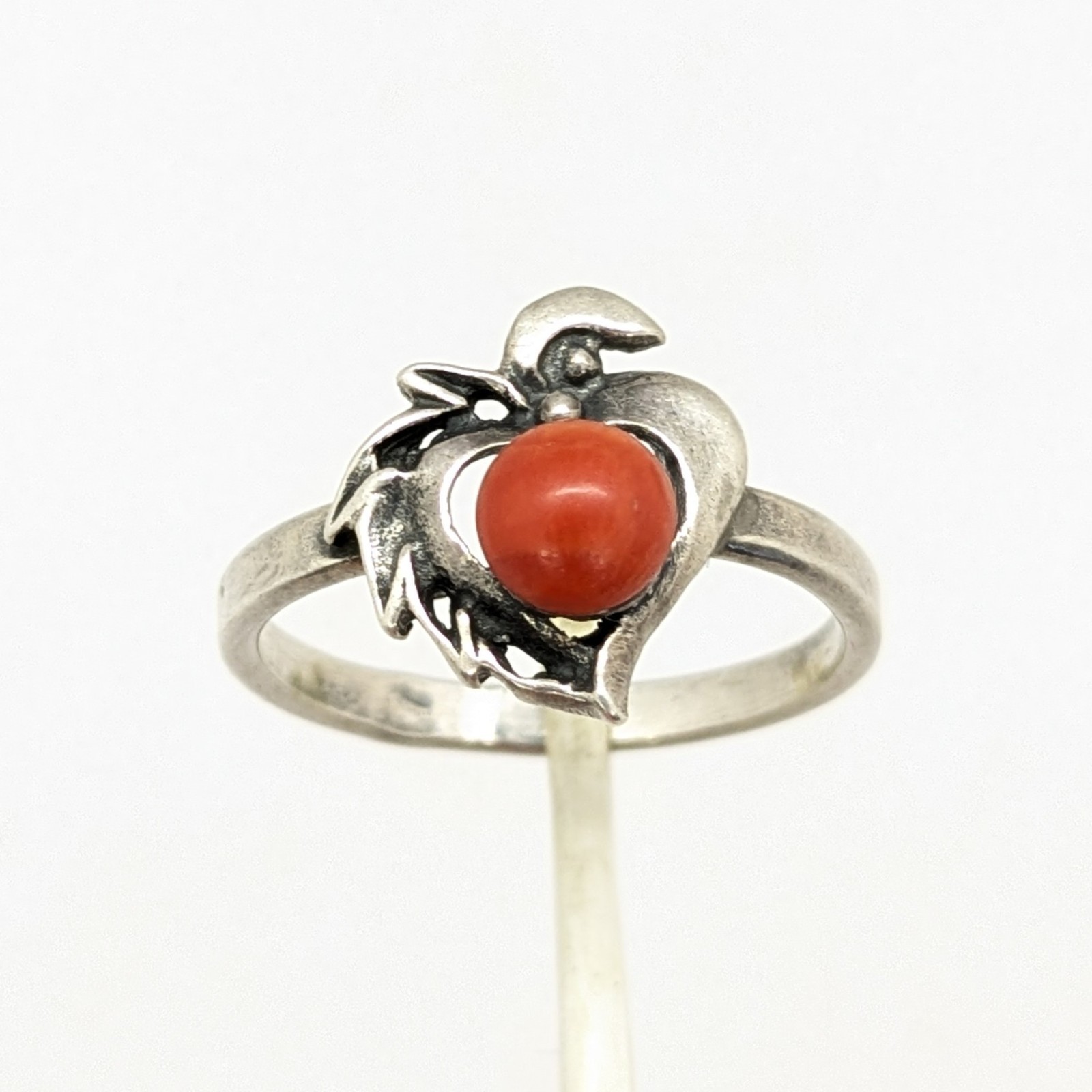 Vintage Rare Soviet RING Silver 925 with Chic Natural Coral-size:9.5US(19.5mm)#1