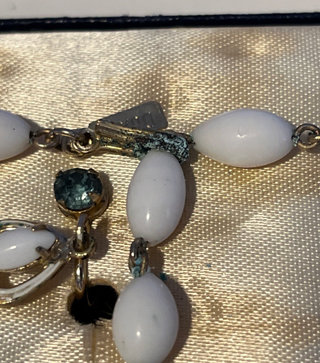 Vtg Jewels Styled by Duane Rhinestone & White Stones Choker Earrings 50s Boxed