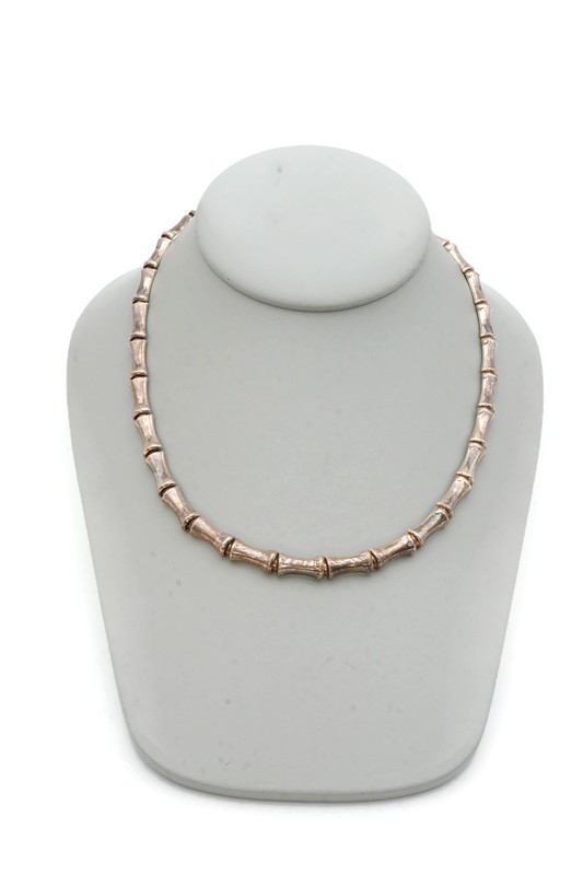 Vintage Sterling Silver 925 Bamboo Necklace 16″