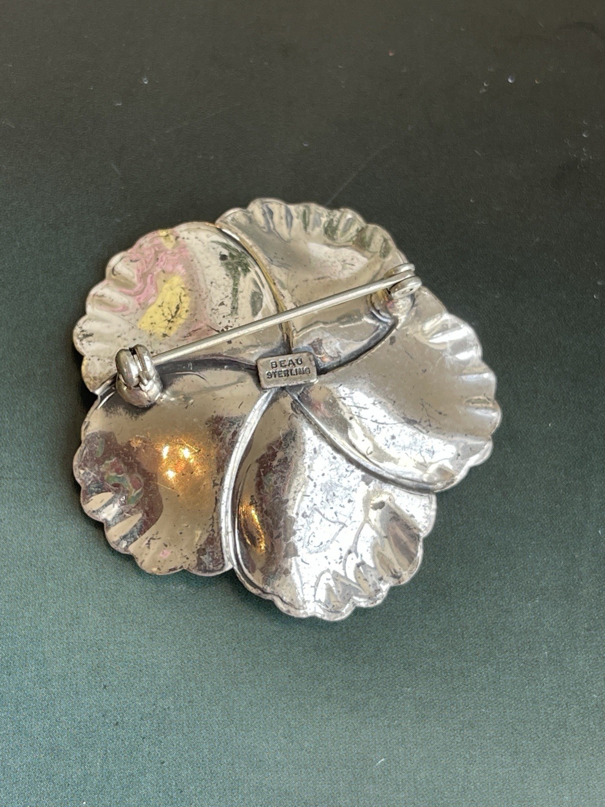 Vintage Signed Beau Sterling Silver Layered Flower Brooch Pin Midcentury