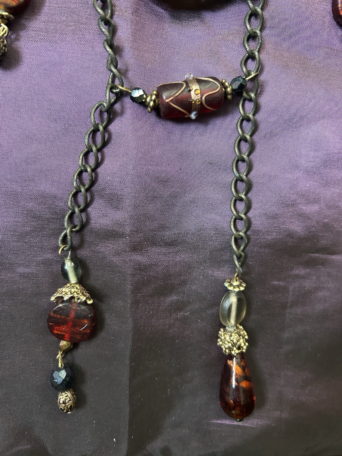 ARTISAN Rare MAYA EVANGELISTA Signed Necklace Glass Lucite Leaves Orange BEADS