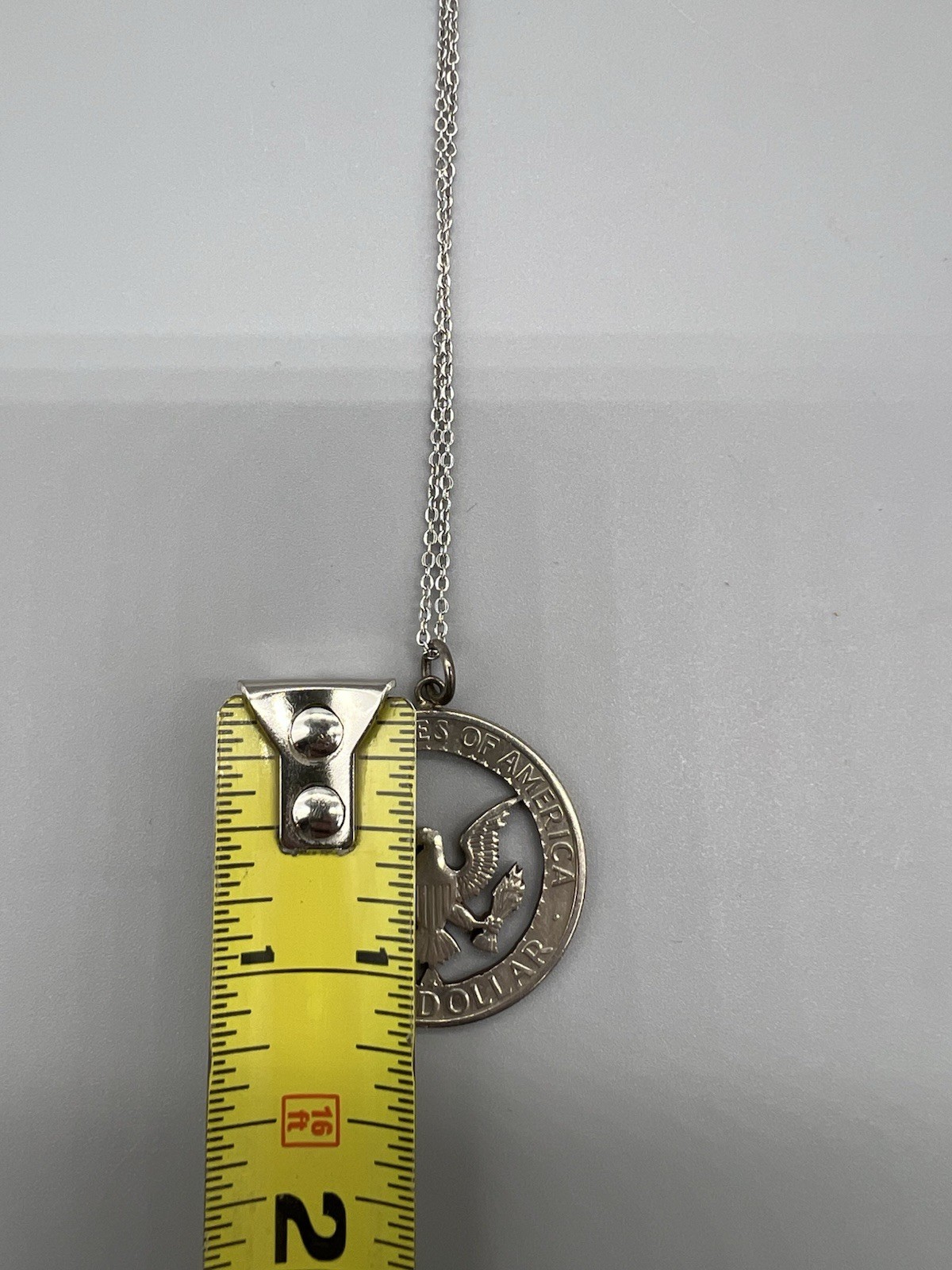 VTG 1971 Clad Half Dollar Coin Cut Out Pendant & 21” Necklace