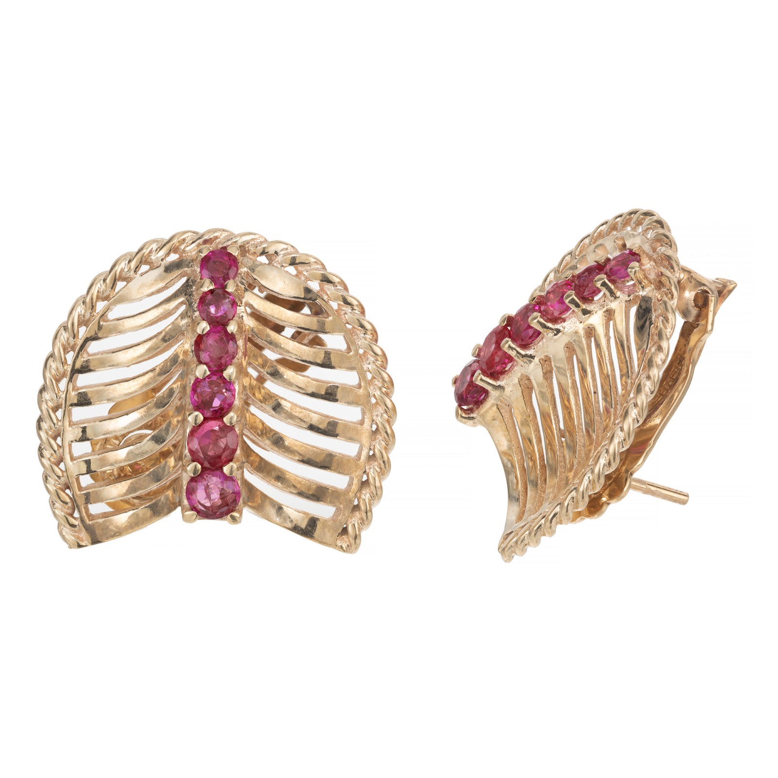 Vintage 1950 Natural GIA Bright Red Ruby Earrings 14k Gold Clip Post