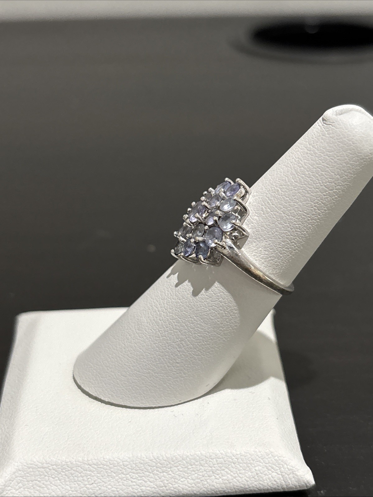 Sterling Silver 925 Blue Violet Tanzanite Style Cluster Flower Ring Size 5.75