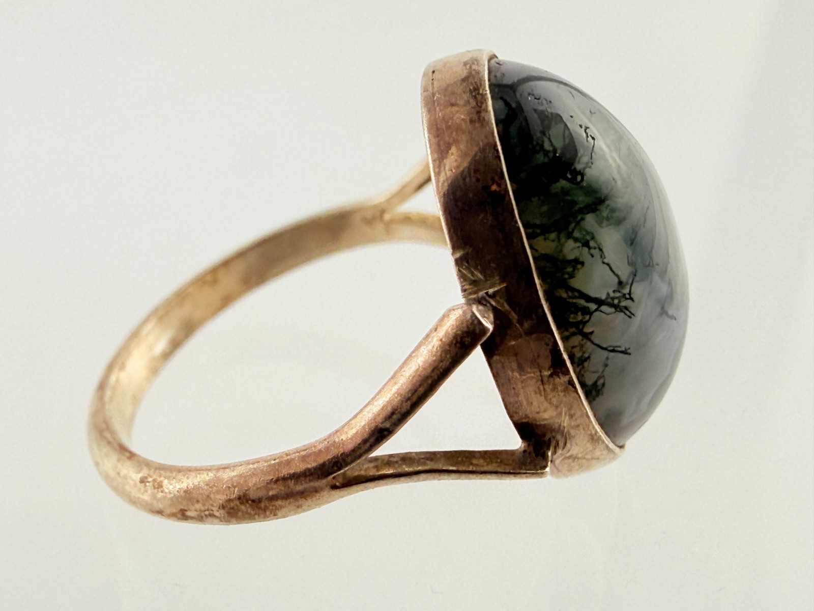 Vintage Swedish Sterling Silver Moss Agate Ring 925 Size 5.5 Three Crown Mark