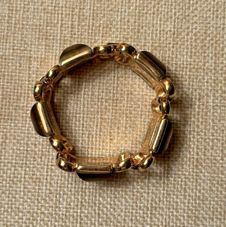 Vintage Trifari Crown Link Bracelet Gold Tone With Brown Bronze