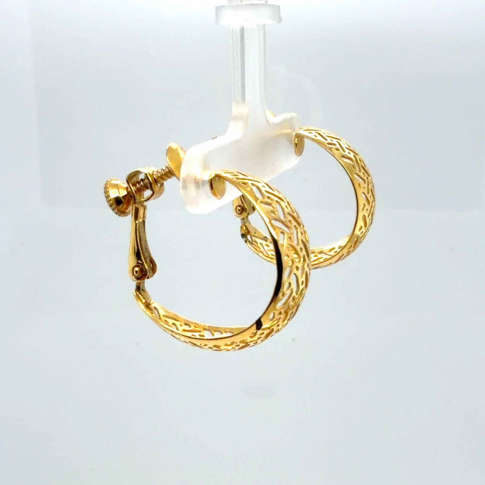 Vintage Napier Gold Plated Filigree Hoop Adjustable Clip On Earrings