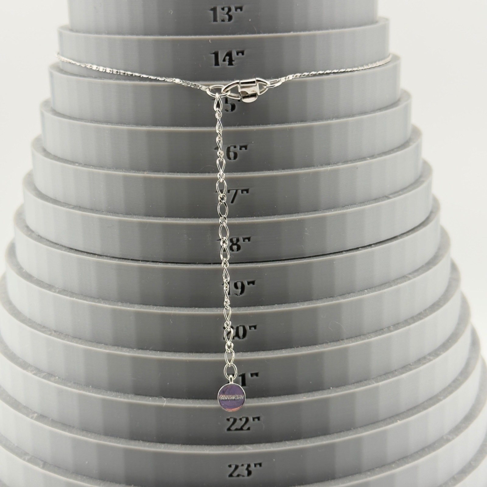 Givenchy Signed Blue Crystal Y Drop Necklace Silver Tone Chain Lariat 18″